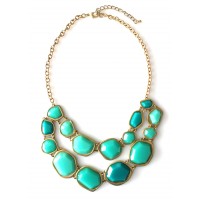 Mint Turquoise Geo Fragment Double Row Statement Necklace